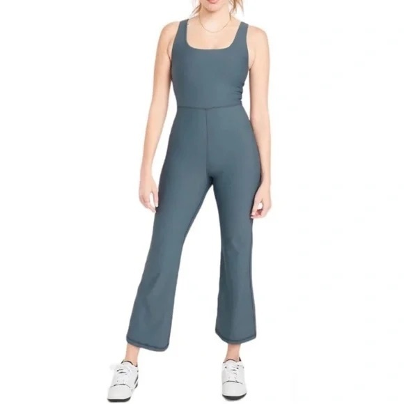 NWT Old Navy sleeveless power soft flared active jumpsuit ocean shale blue - Picture 3 of 8